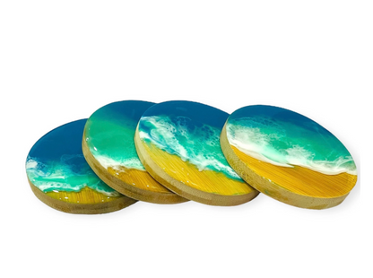 Sea wave coasters set of 4 | Ocean Wave Resin Coaster - Handcrafted | Beach Home Decor